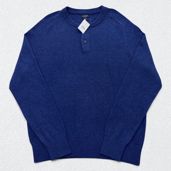 J.CREW Other - J.Crew Sweater Mens Large Heathered Blue Henley Lambswool Blend Raglan Pullover